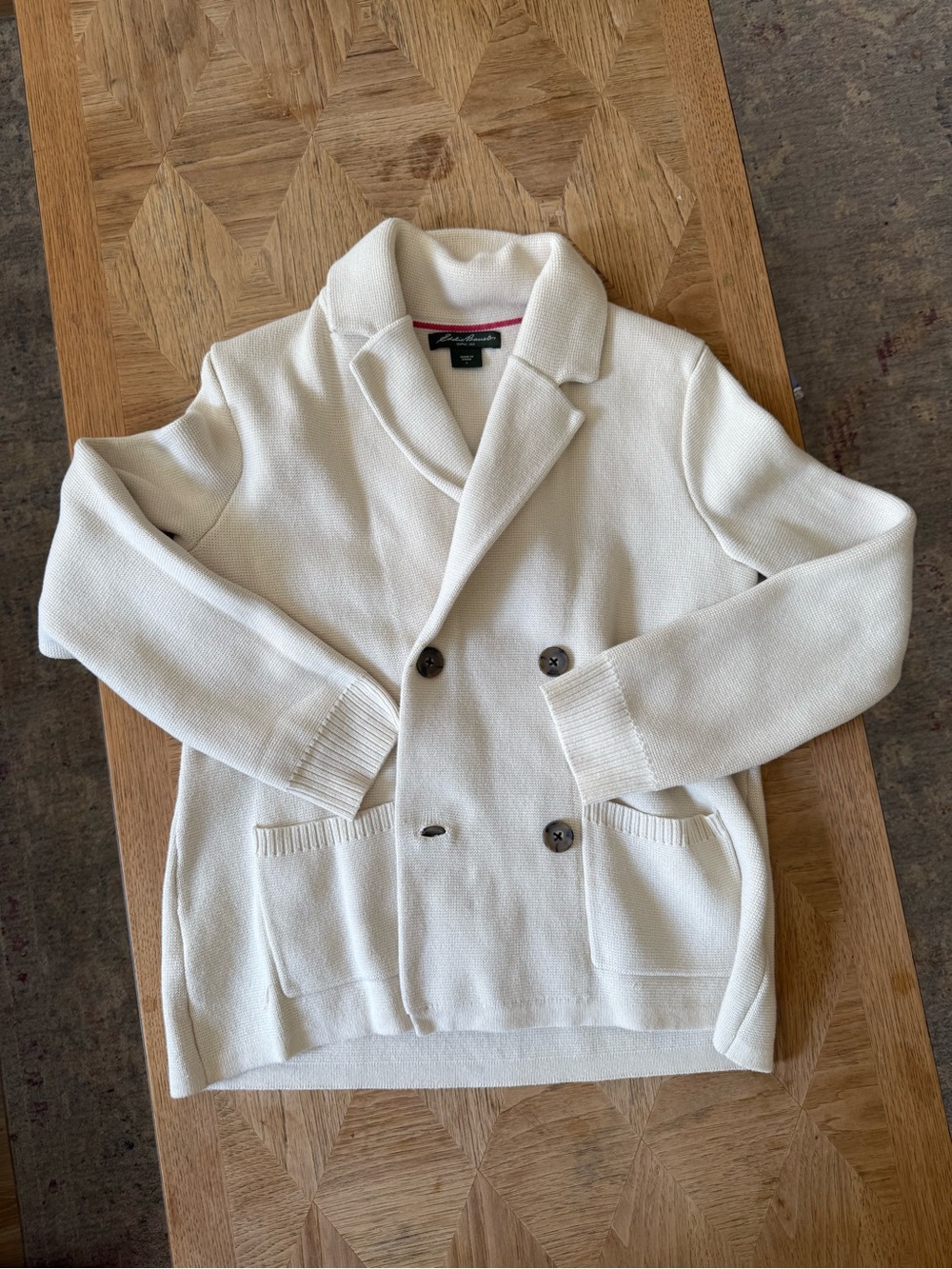 Eddie Bauer Double-Breasted Shawl Collar Pea Coat in Cream